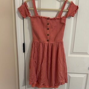 Juniors' Coral Off-Shoulder Dress